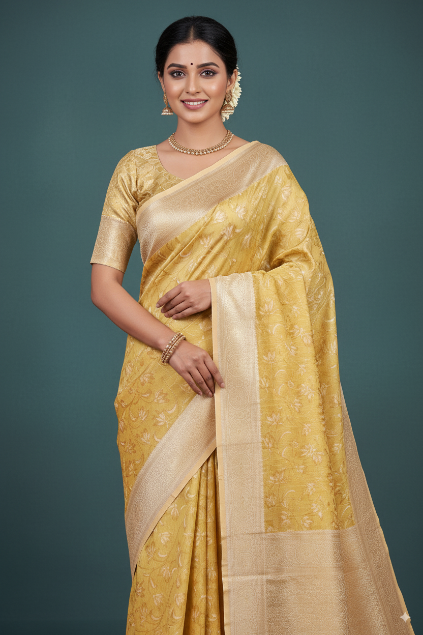 Lemon Yellow Banarsi Cotton Silk Lightweight