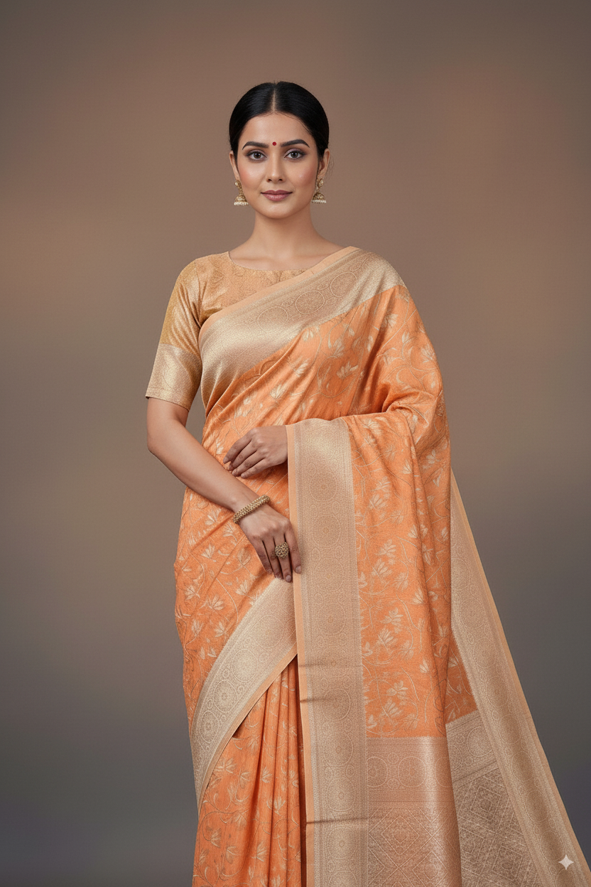 Peach Banarsi Cotton Silk Lightweight