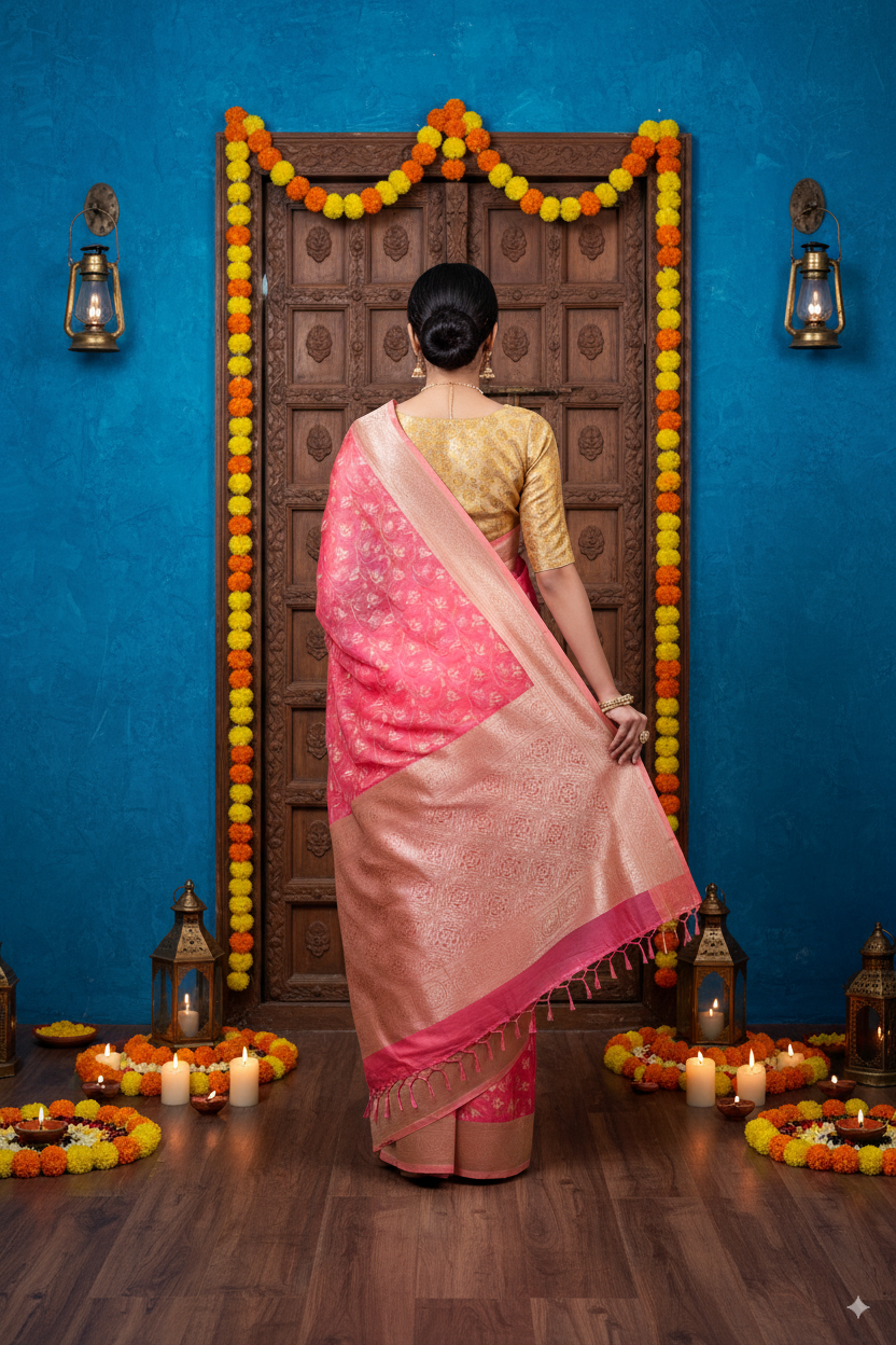 Baby Pink Banarsi Cotton Silk Lightweight