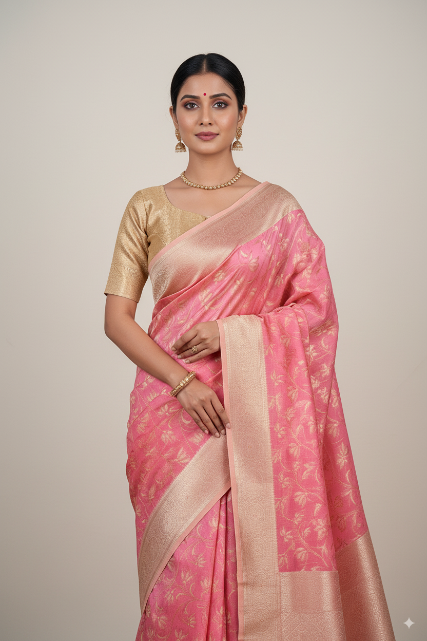 Baby Pink Banarsi Cotton Silk Lightweight