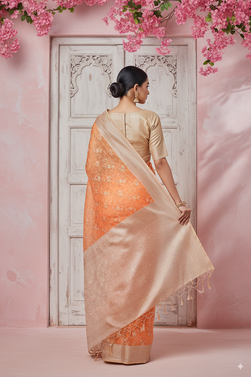 Peach Banarsi Cotton Silk Lightweight