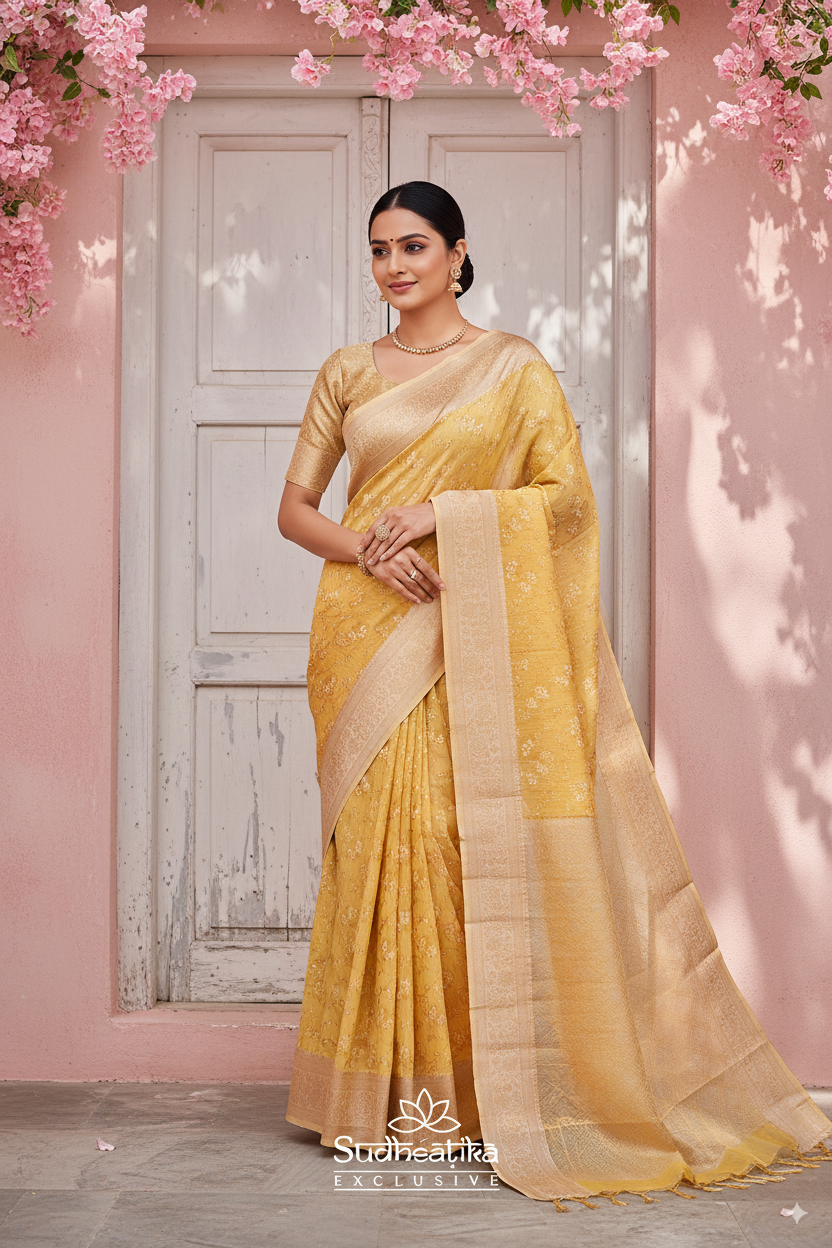 Lemon Yellow Banarsi Cotton Silk Lightweight