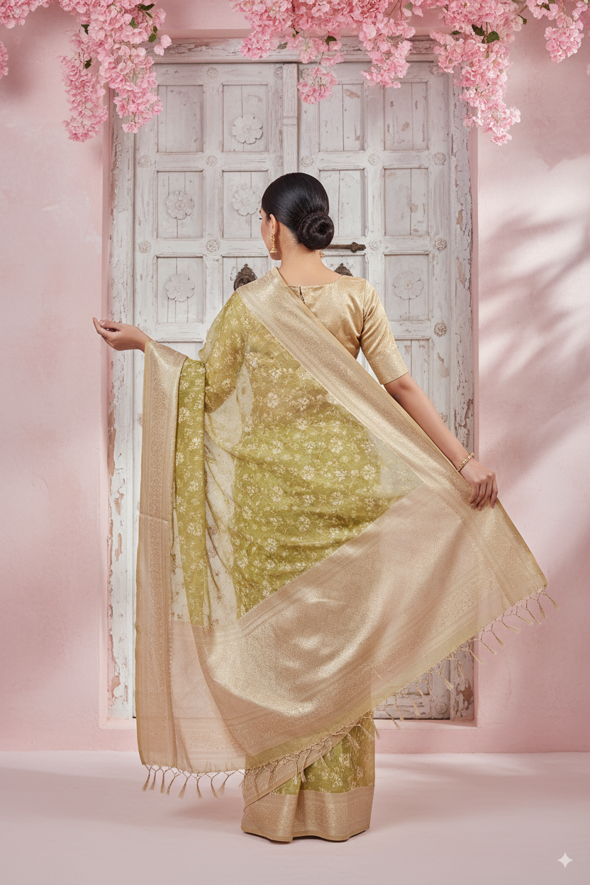 Light Green Banarsi Cotton Silk Lightweight