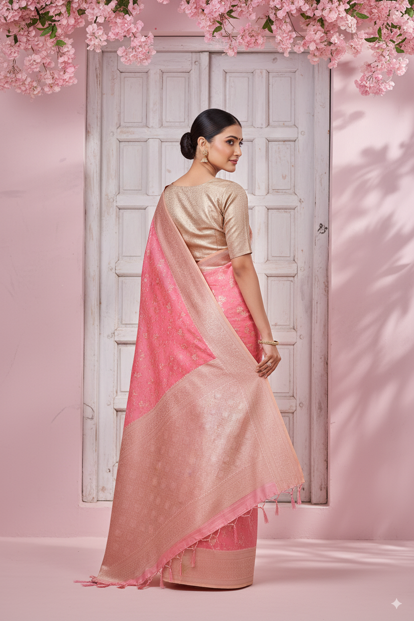 Baby Pink Banarsi Cotton Silk Lightweight