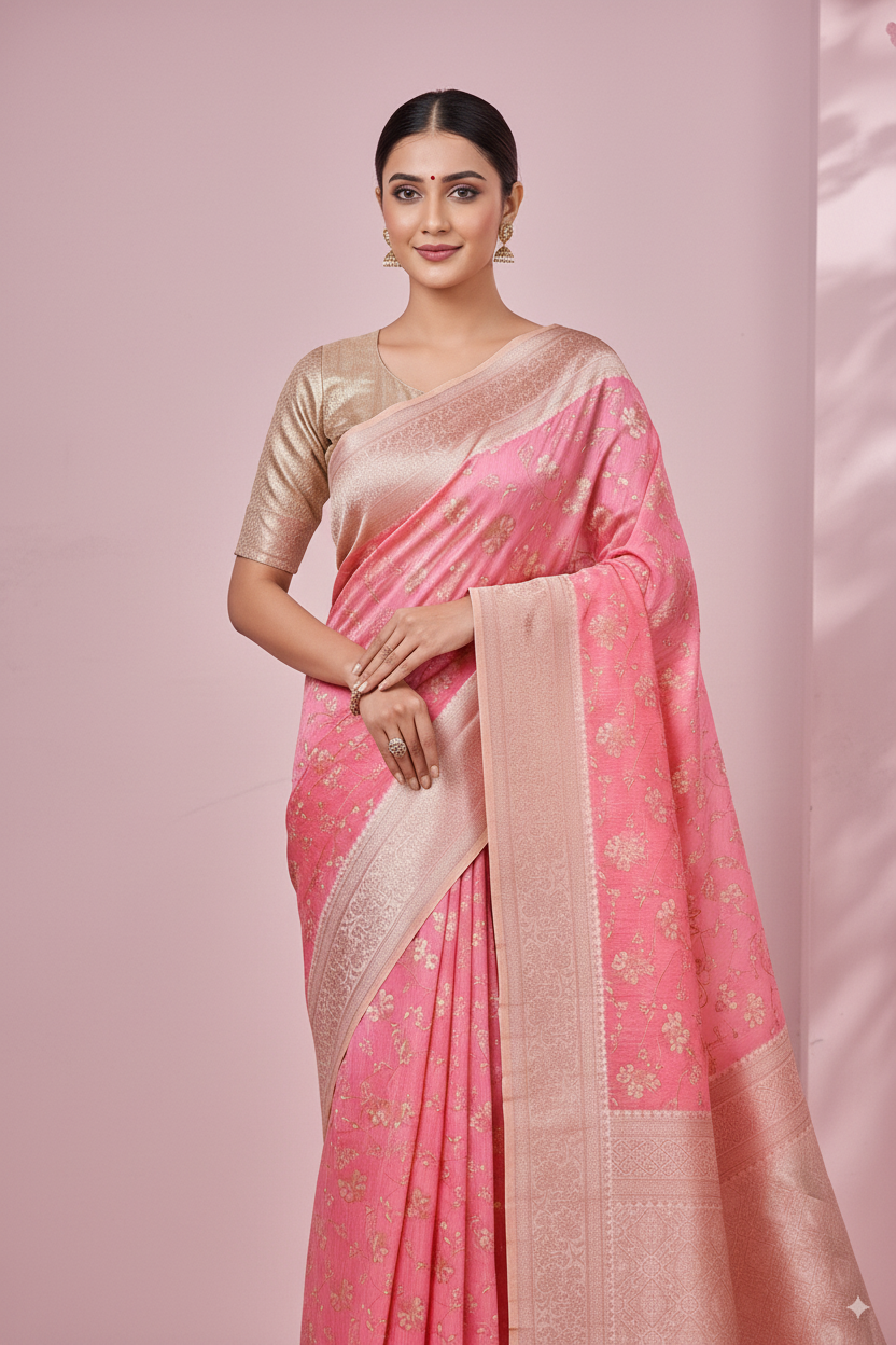 Baby Pink Banarsi Cotton Silk Lightweight