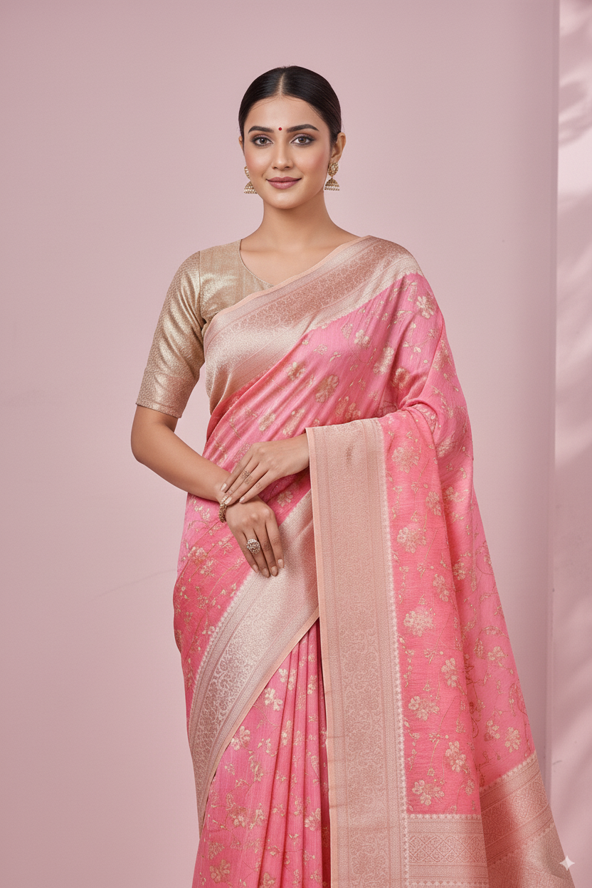 Baby Pink Banarsi Cotton Silk Lightweight