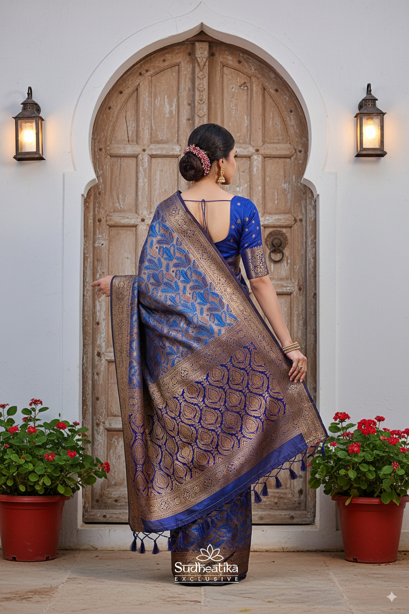 Persian Blue Silk Woven Banarasi Saree Lightweight