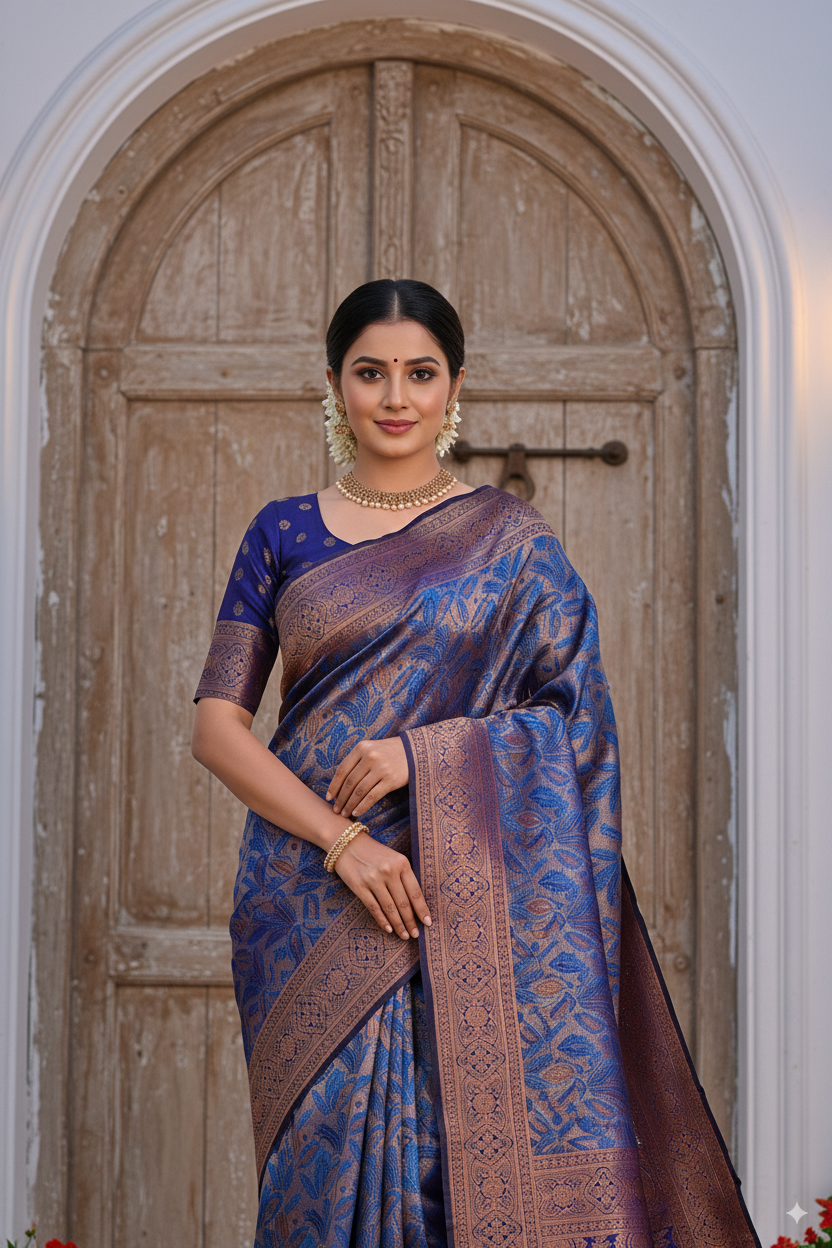 Persian Blue Silk Woven Banarasi Saree Lightweight