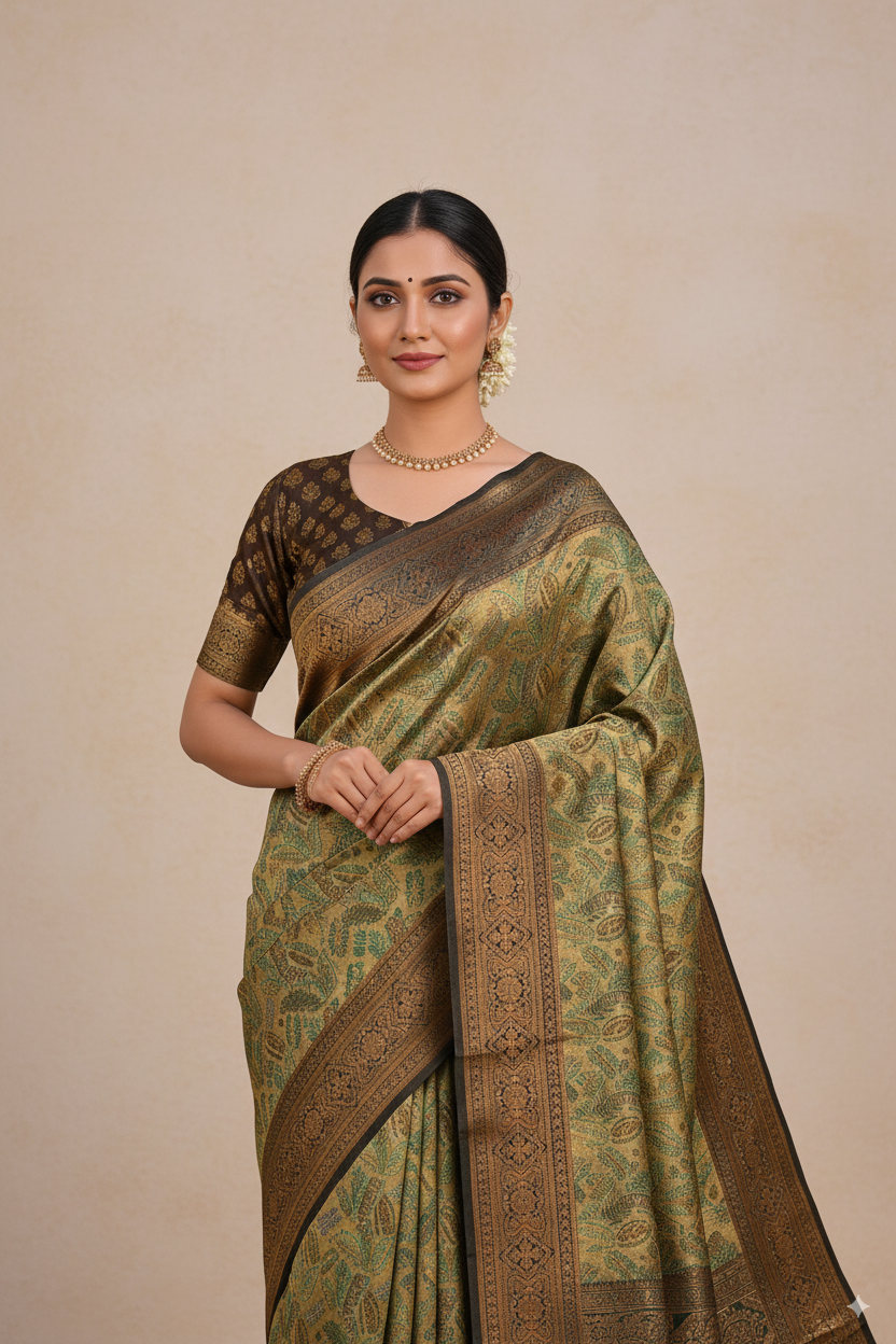 Mehendi Green Silk Woven Banarasi Saree Lightweight