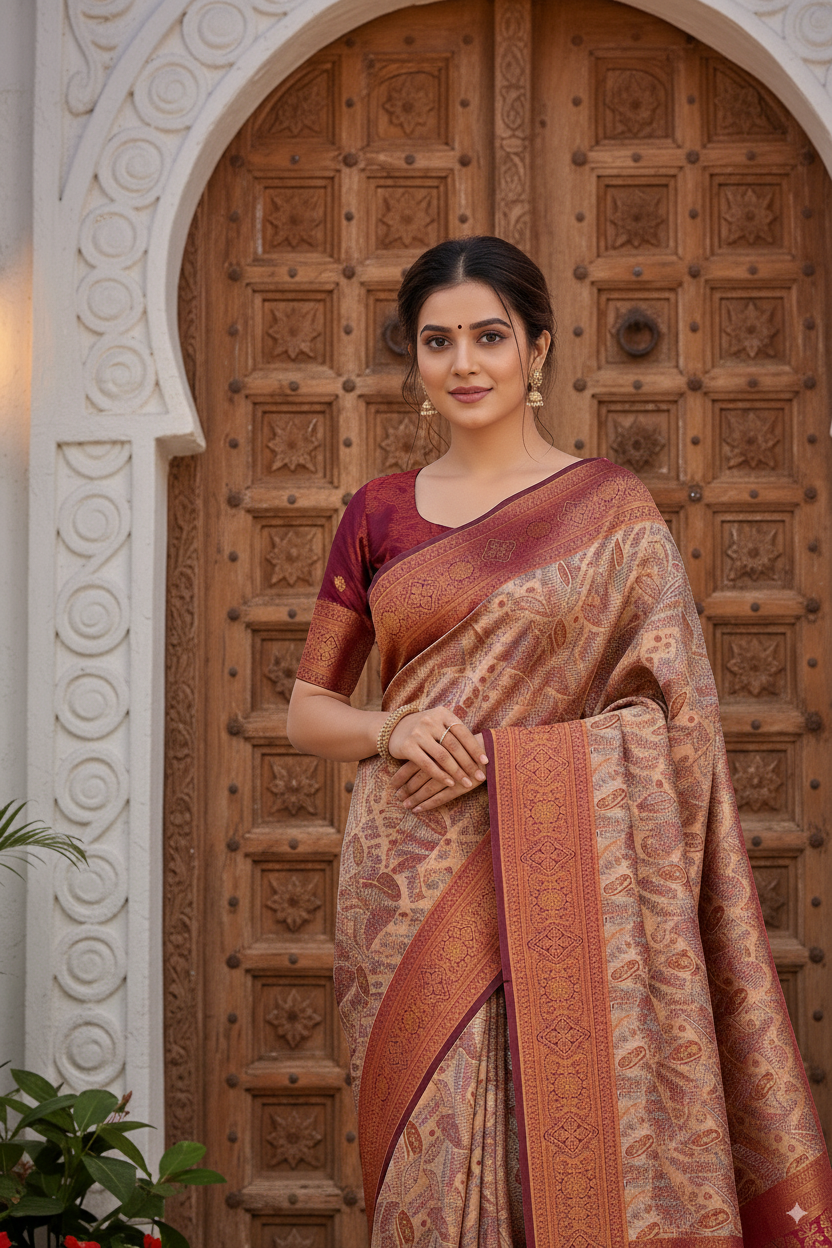 Wine Silk Woven Banarasi Saree Lightweight