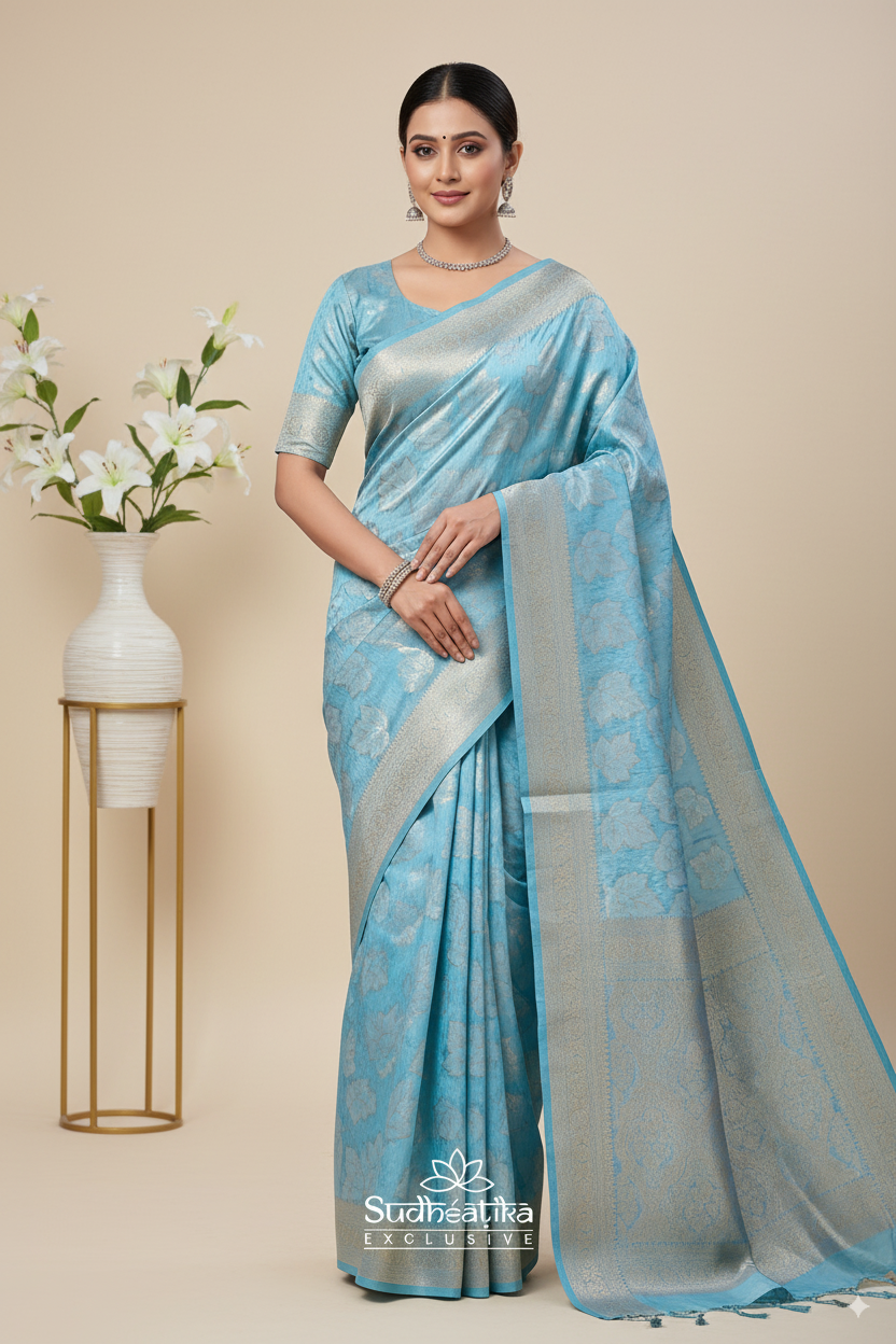 Light Blue Banarsi Cotton Silk Lightweight