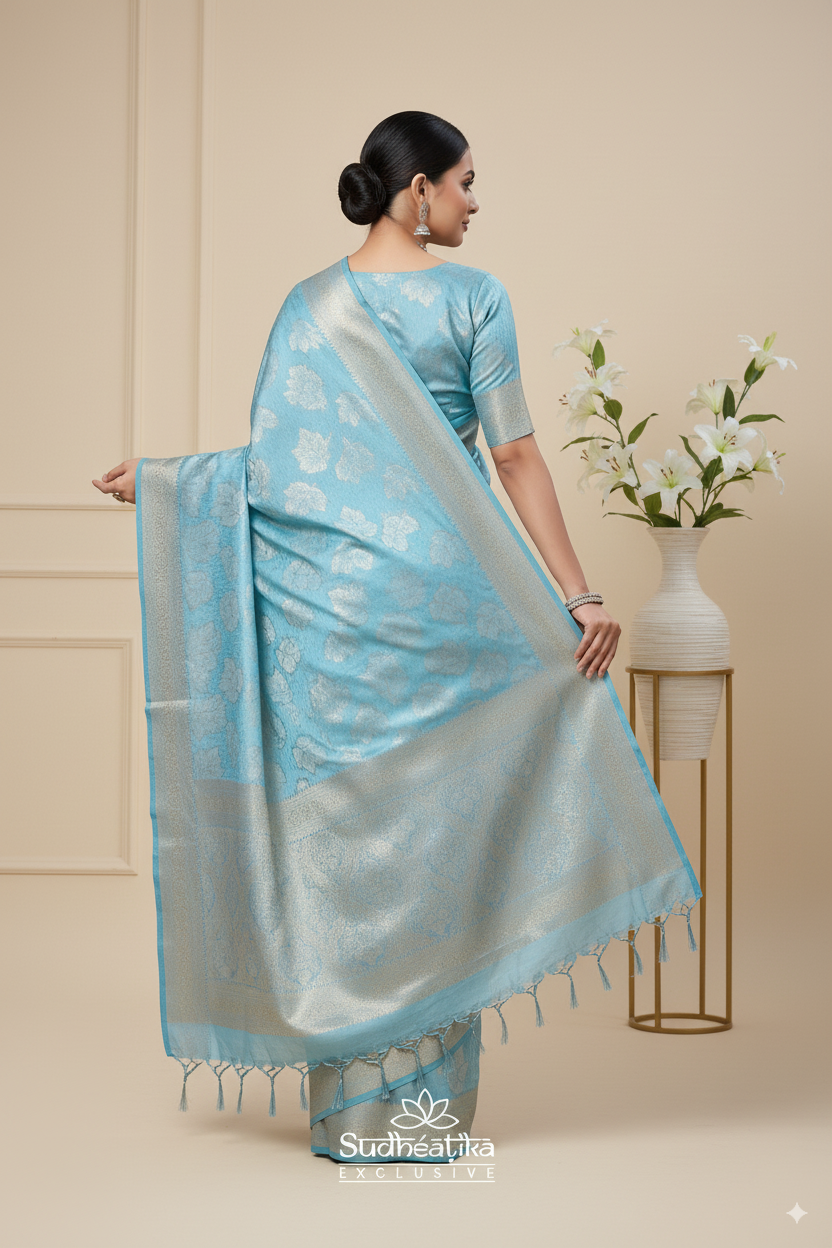 Light Blue Banarsi Cotton Silk Lightweight