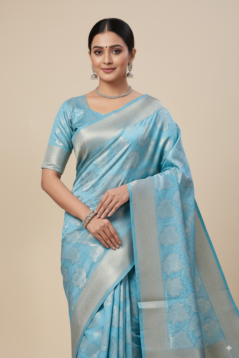 Light Blue Banarsi Cotton Silk Lightweight