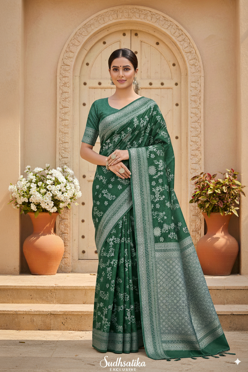 Rama Green Cotton Saree Lightweight