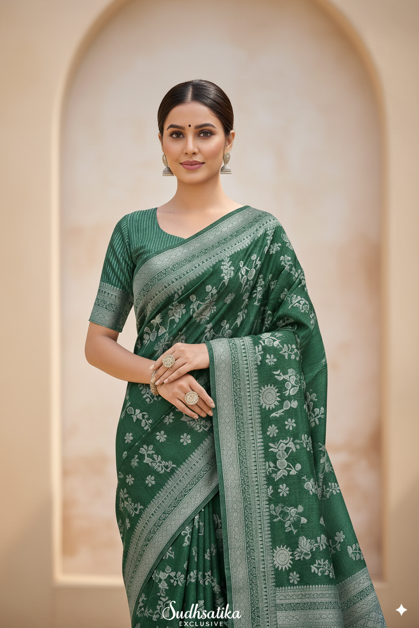 Rama Green Cotton Saree Lightweight