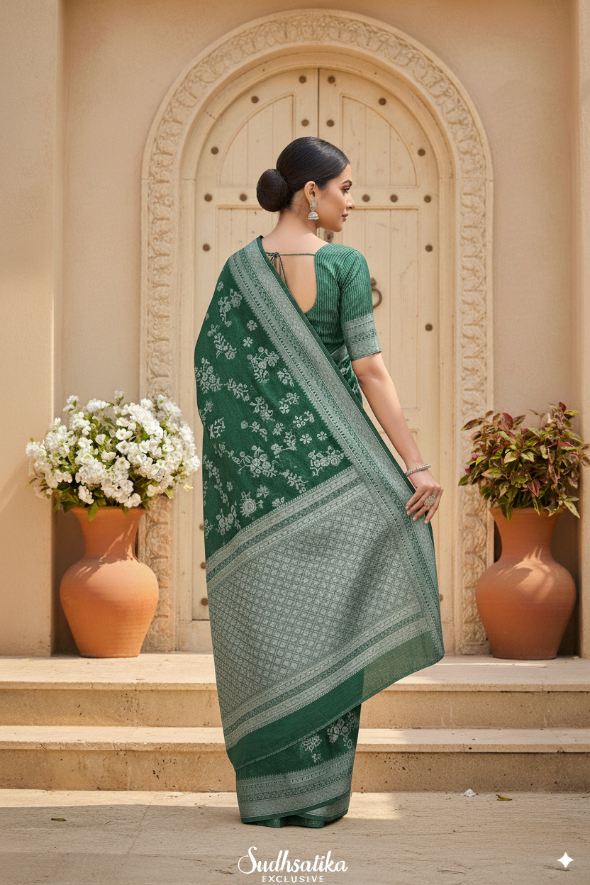 Rama Green Cotton Saree Lightweight