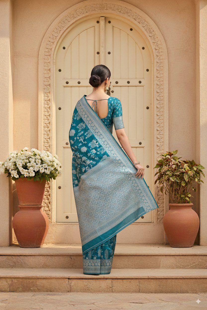 Rama Green Cotton Saree Lightweight