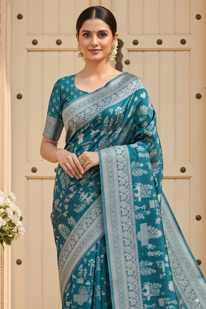 Rama Green Cotton Saree Lightweight