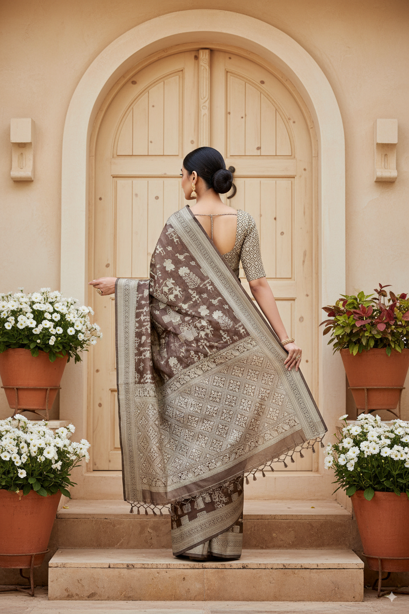 Coffee Brown Cotton Saree Lightweight