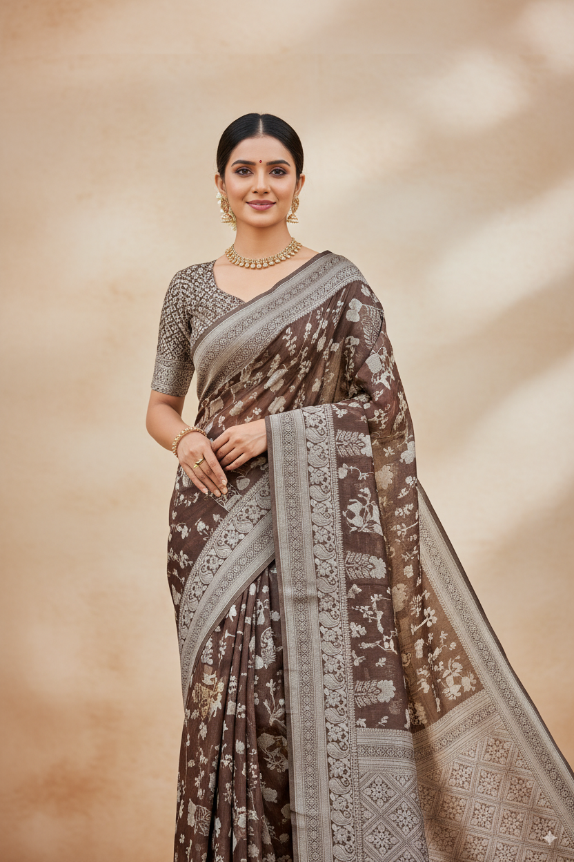Coffee Brown Cotton Saree Lightweight