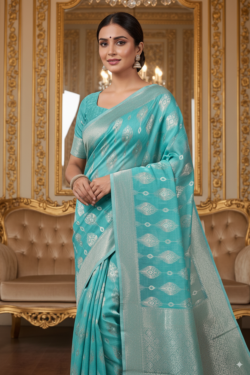 Sea Green Banarsi Spun Cotton Lightweight