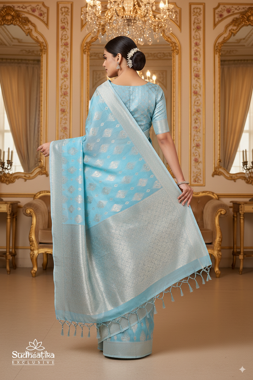 Sky Blue Banarsi Spun Cotton Lightweight