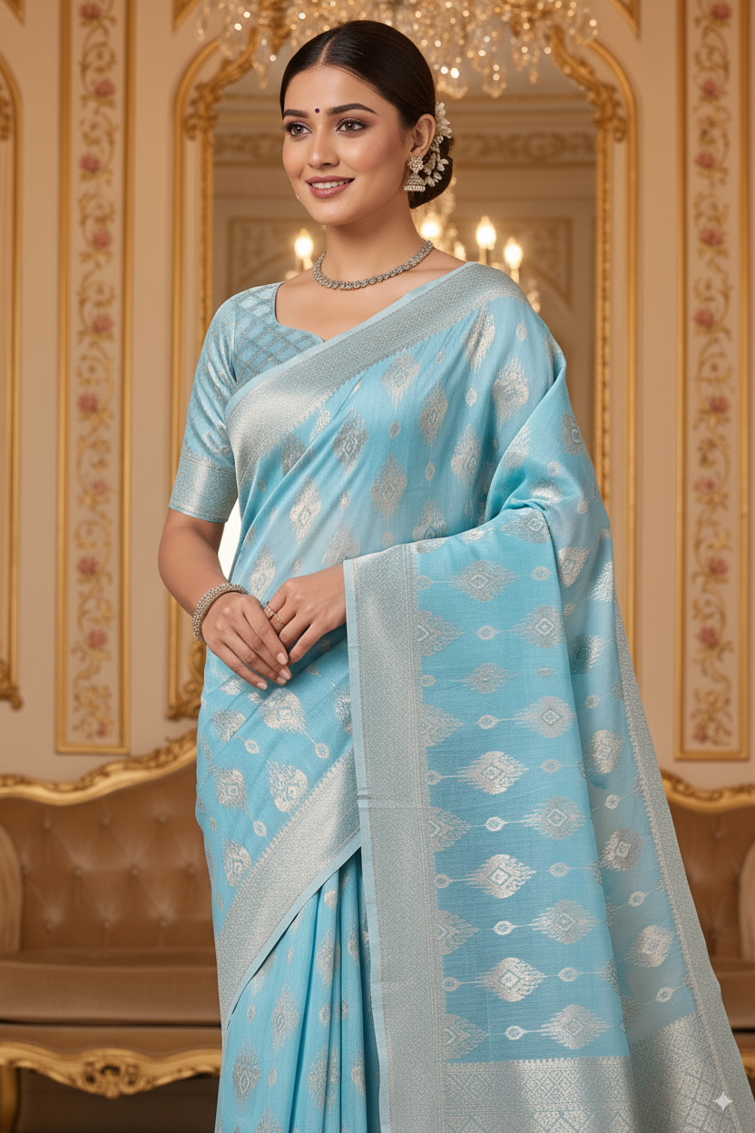 Sky Blue Banarsi Spun Cotton Lightweight