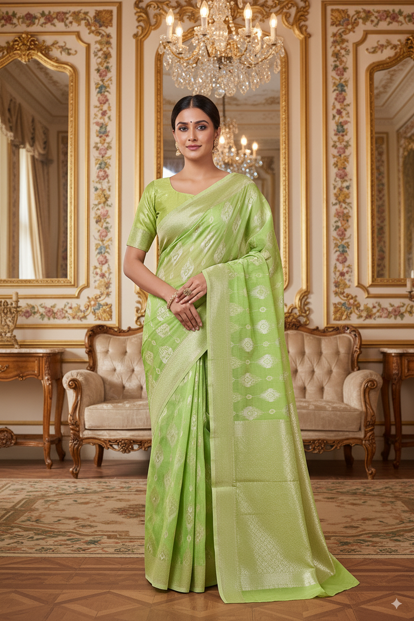 Parrot Green Banarsi Spun Cotton Lightweight