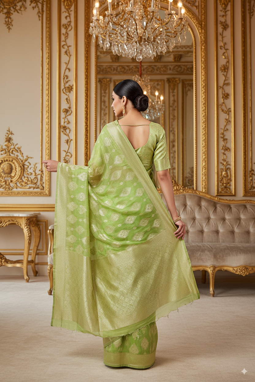 Parrot Green Banarsi Spun Cotton Lightweight