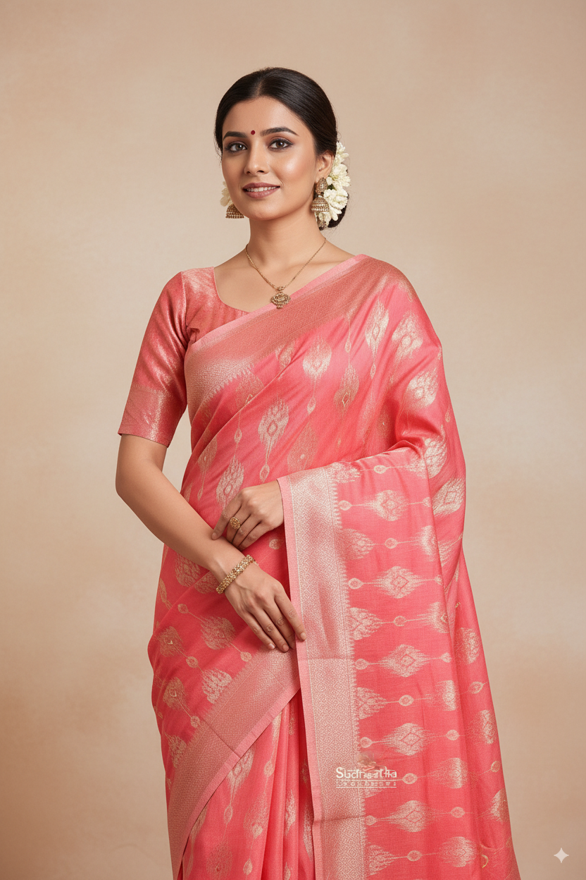 Rose Pink Banarsi Spun Cotton Lightweight