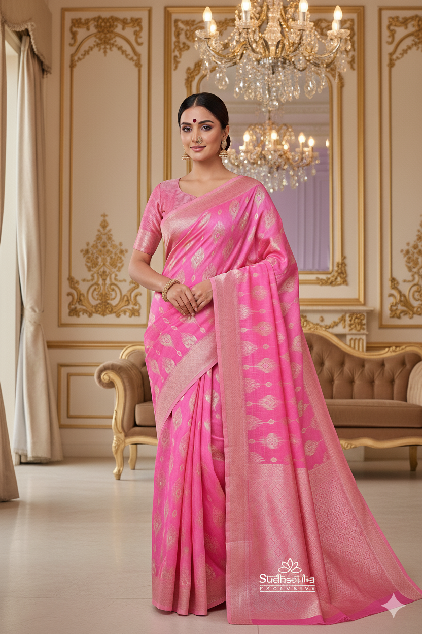 Coral Pink Banarsi Spun Cotton Lightweight