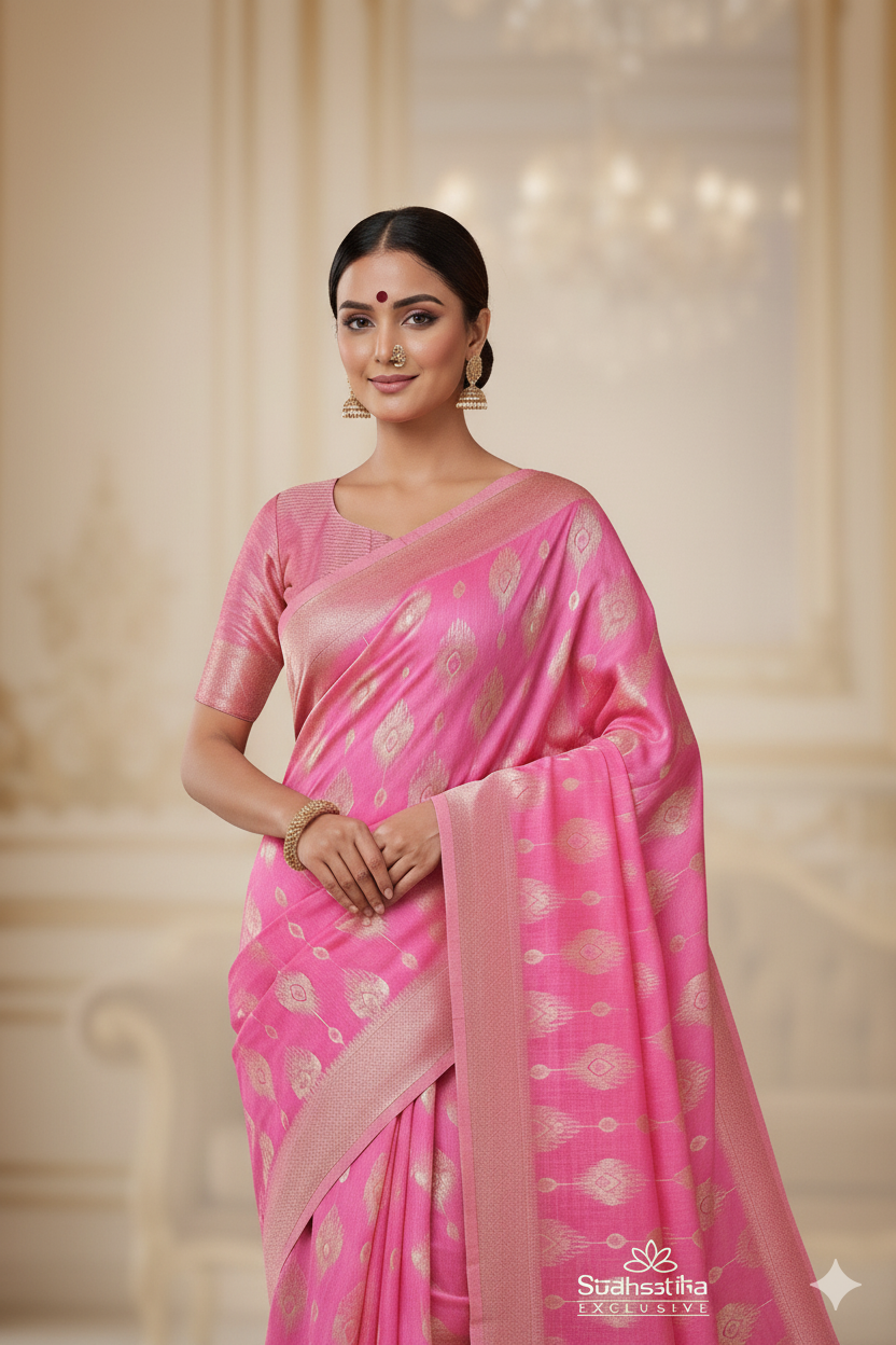 Coral Pink Banarsi Spun Cotton Lightweight