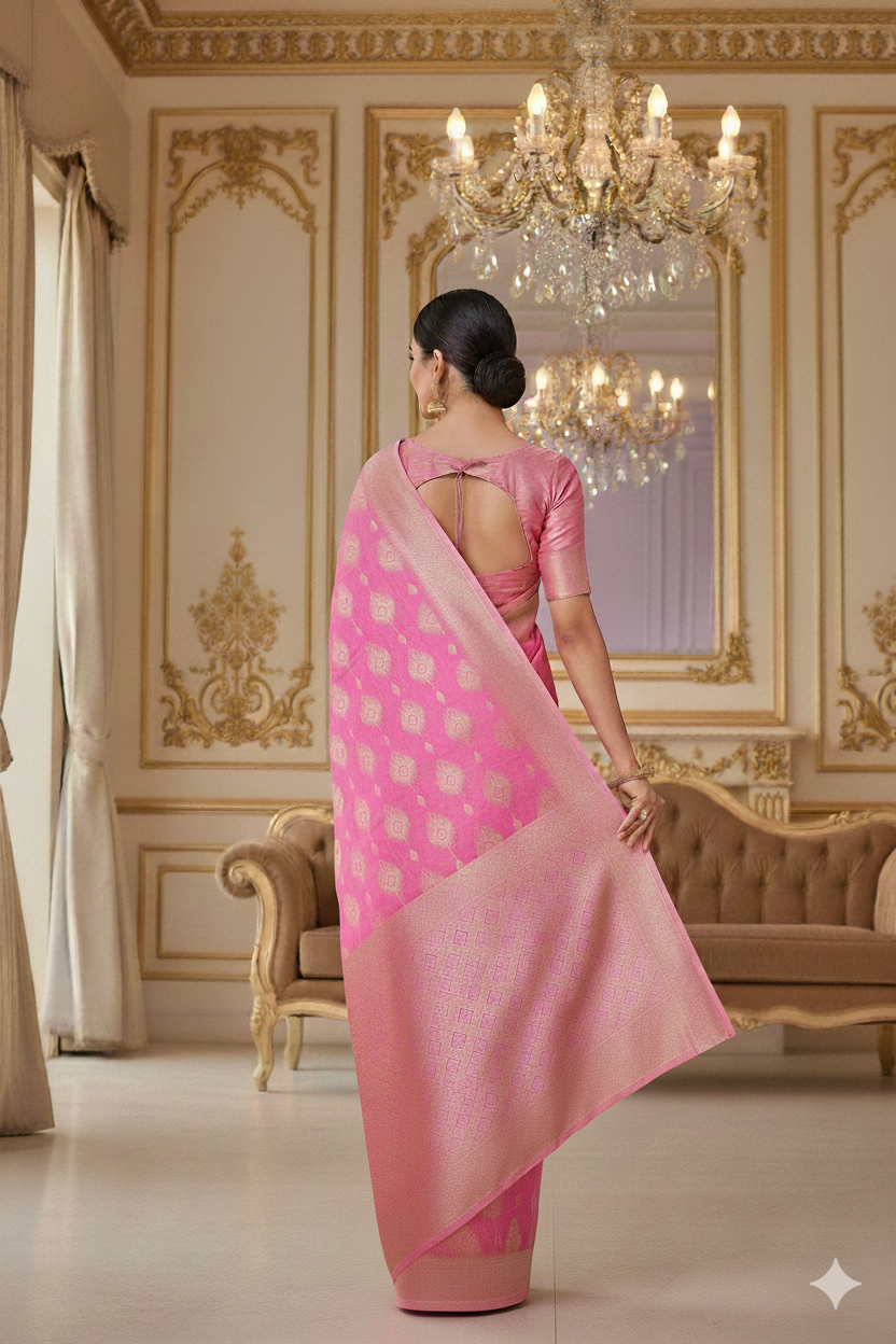 Coral Pink Banarsi Spun Cotton Lightweight