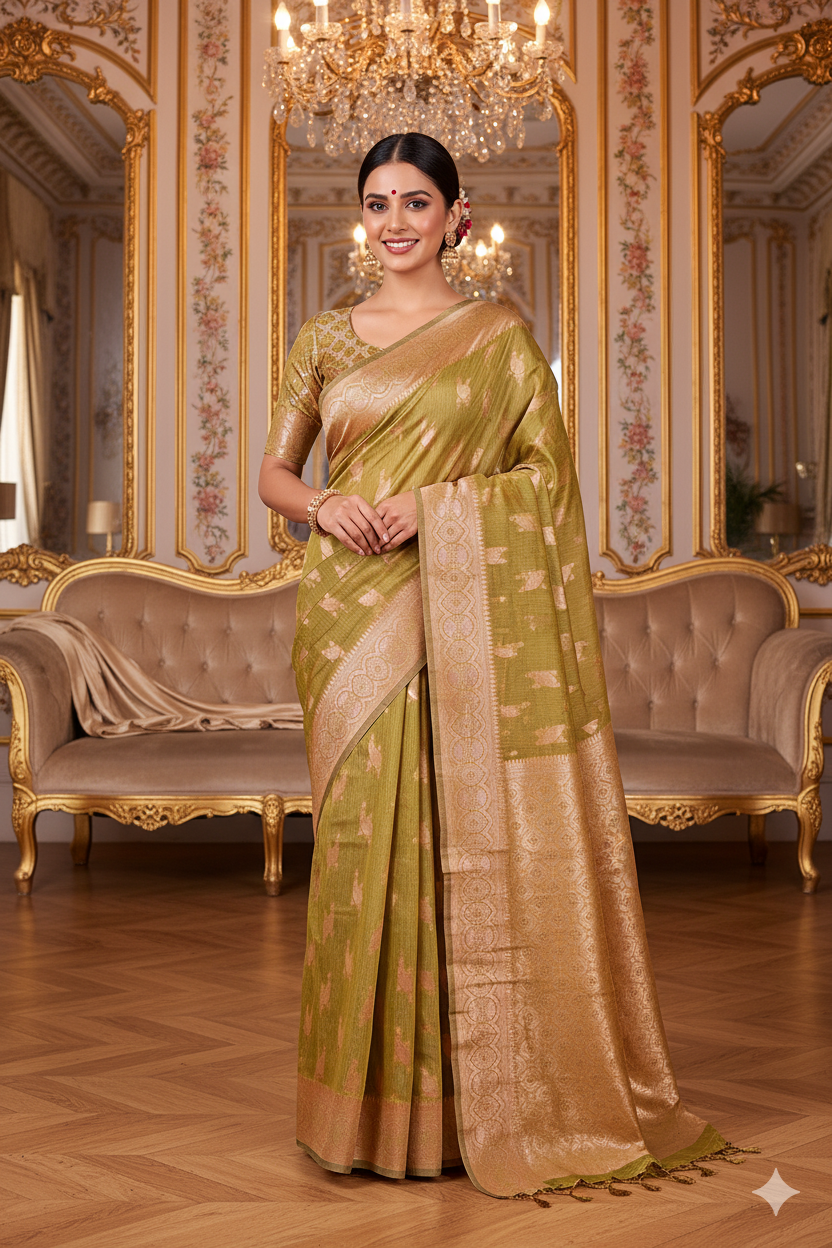 Mehandi Linen Silk Saree Lightweight