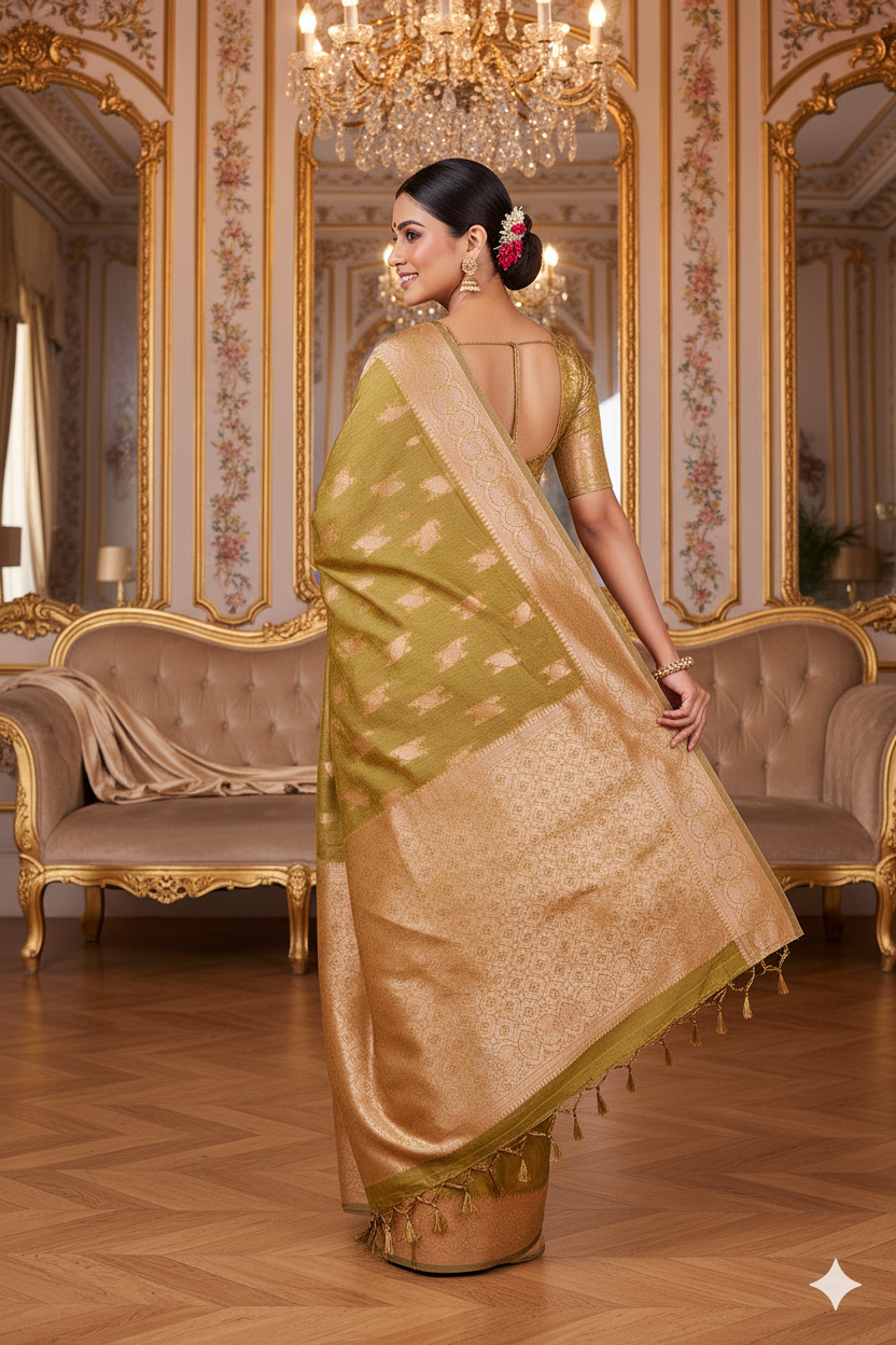 Mehandi Linen Silk Saree Lightweight