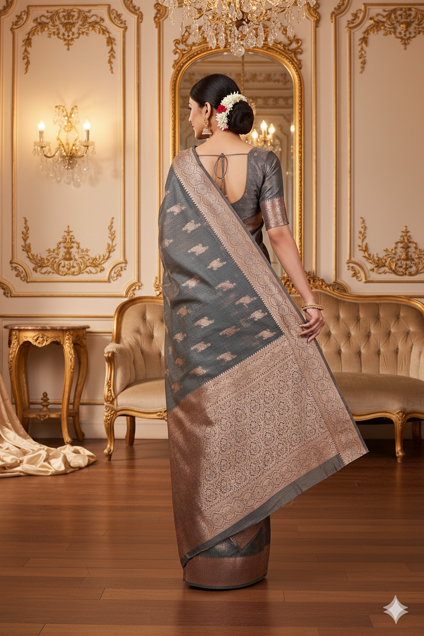 Grey Linen Silk Saree Lightweight