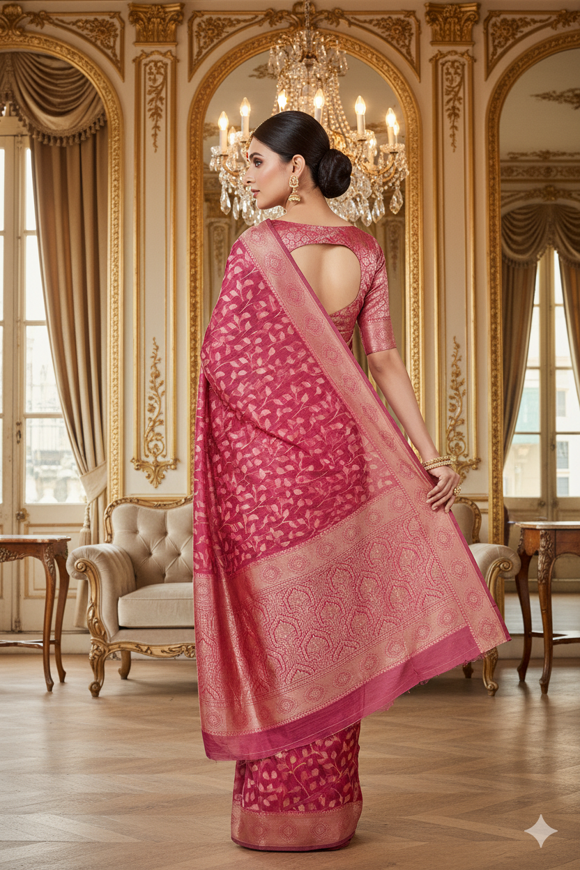 Wine Linen Silk Saree Lightweight