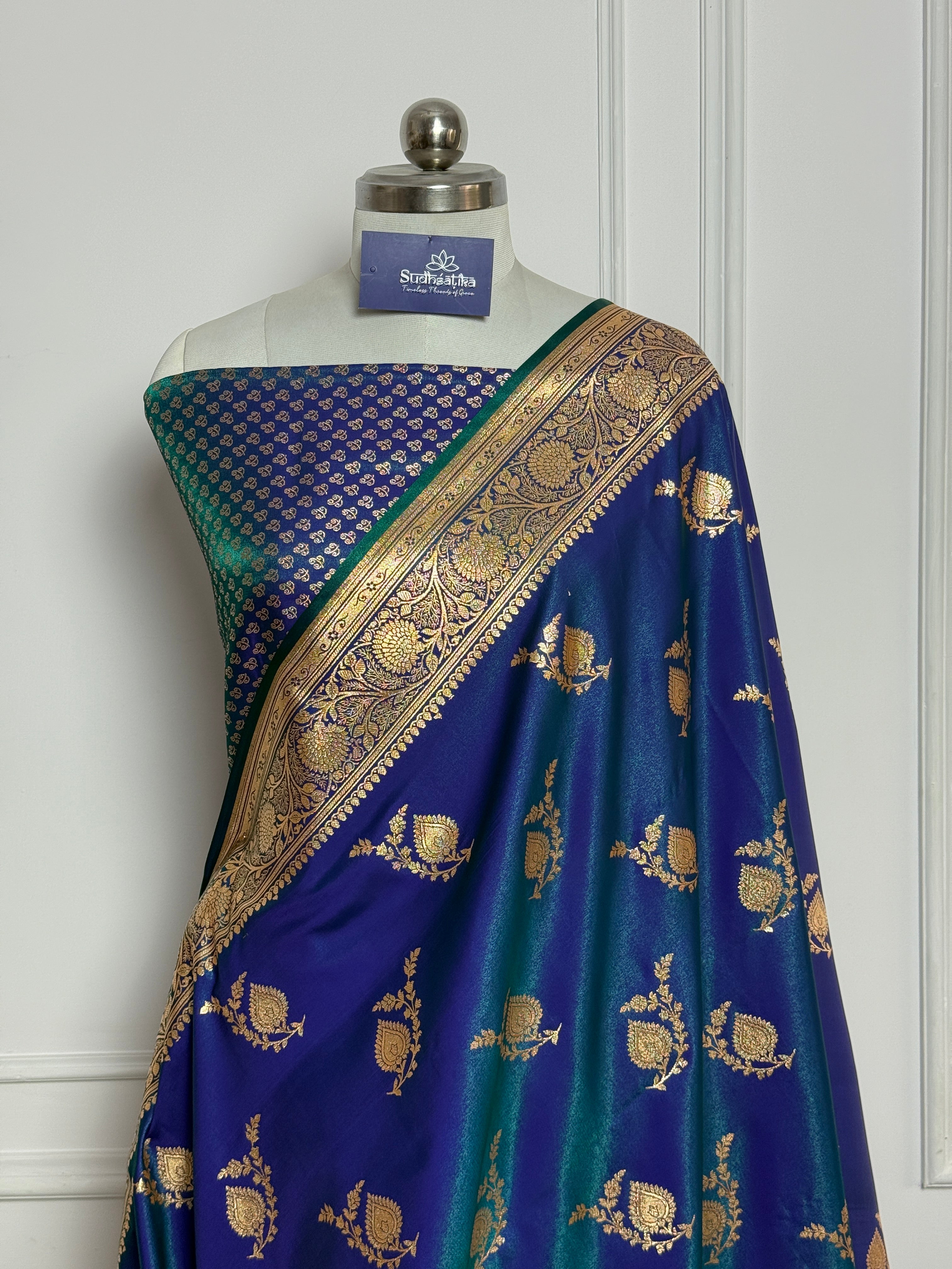 Rajsi Neel – Handwoven Royal Blue Katan Banarasi Saree