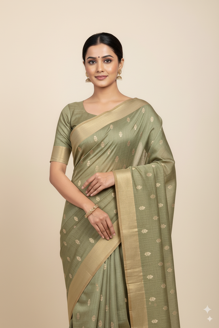 Olive Green Gadhwal Cotton Lightweight